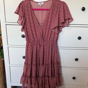 Elegant Red Flutter Sleeve Mini Dress